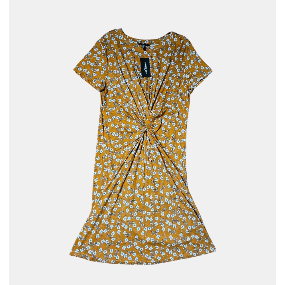 Kenneth Cole Floral Printed Twist-Front Tee Dress Womens M Cotton Blend NWT